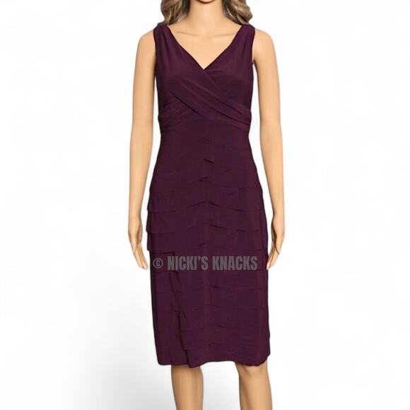 American Living Eggplant Tiered Ruffle V-Neck Sheath Cocktail Dress Size 4 - Picture 2 of 10
